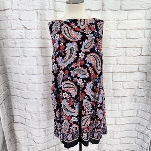 J Jill Dress Large Dark Paisley Cruise Vacation Summer Beach Flowy Rayon Boho